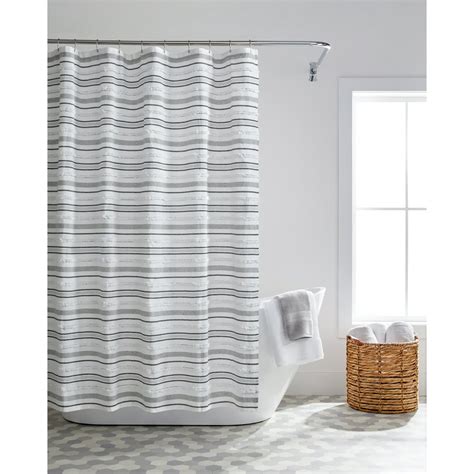 gray white striped shower curtain|More.